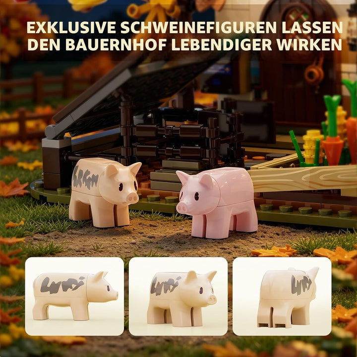 LUMIBRICKS Halloween Herbst Bauernhaus Bauset mit LED-Kürbis, 1557 Teile
