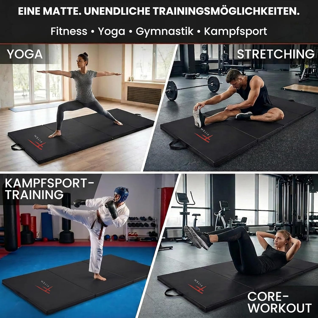 Fitem Fitnessmatten, faltbar, dick, Masse 240 x 120 x 4 cm oder 180 x 60 x 4 cm, mit Transportgriffe