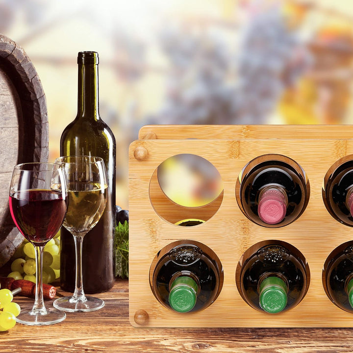 Relaxdays Weinregal, Bambus, 6 Flaschen, Weinständer für Küche, Keller, Wohnzimmer, Weinablage HBT 2