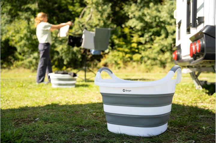 BERGER FlexFold Faltbarer Wäschekorb | Wäschewanne & Klappkorb stabil | Klappbarer Korb für Camping,