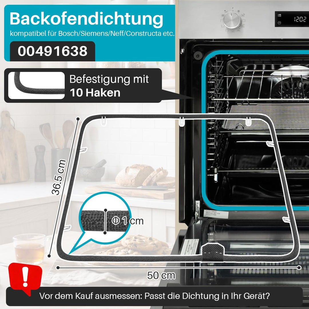 Türdichtung Backofendichtung Gummi 4-seitig Rundum 10 Haken für Bosch Siemens 491638 00491638 Backof