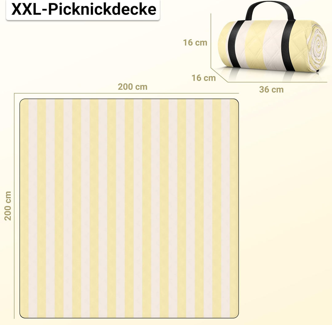 HOEL Picknickdecke 200x200 cm wasserabweisend + isoliert - Strandmatte gepolstert XXL - Picknickdeck