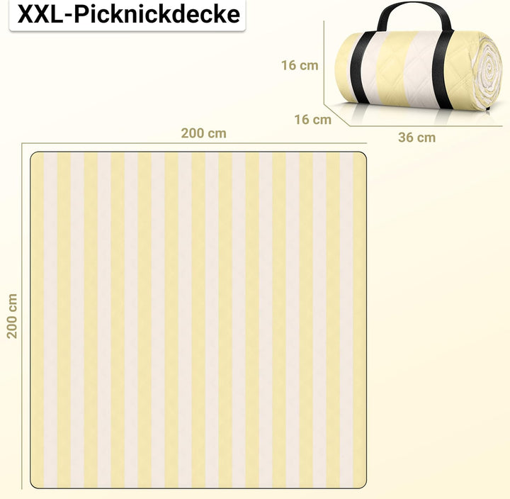 HOEL Picknickdecke 200x200 cm wasserabweisend + isoliert - Strandmatte gepolstert XXL - Picknickdeck