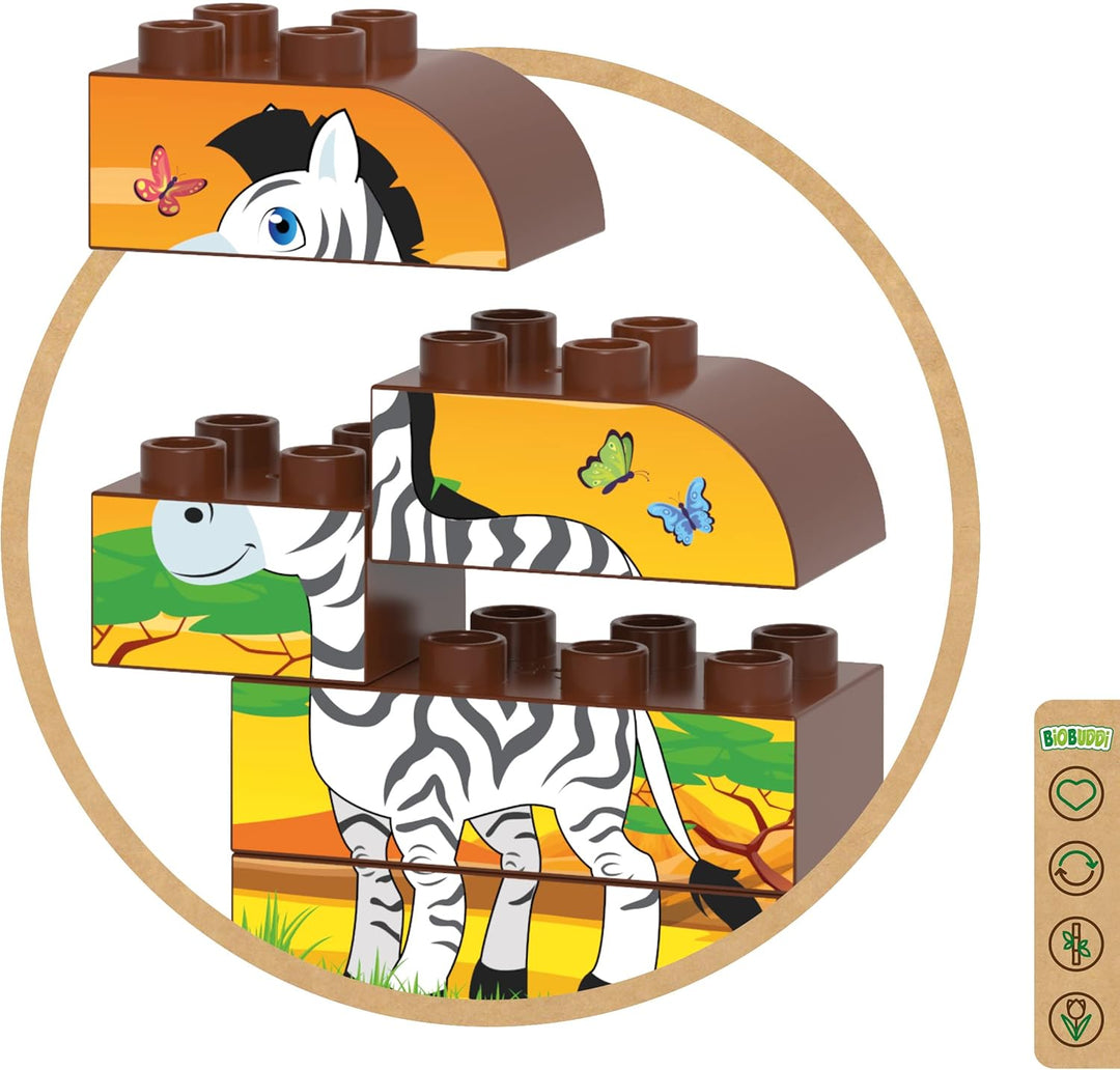 BIOBUDDI Puzzle | 8 Verschiedene Tiere: Giraffe, Elefant, Tukan, Zebra, UVM., 21 Teile, 100% kompati