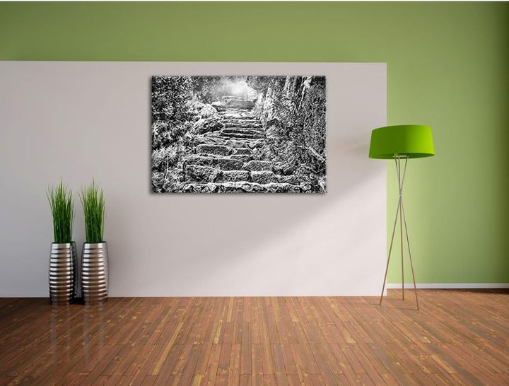 Pixxprint Schöne alte Steintreppe als Leinwandbild | Grösse: 100x70 | Wandbild| Kunstdruck | fertig