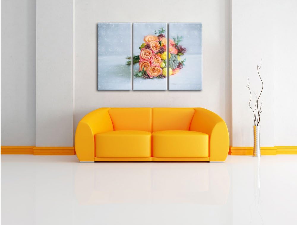 Pixxprint Romantischer Blumenstrauss als Leinwandbild/Grösse: 3 Teilig (120x80) cm/Wandbild/Kunstdru