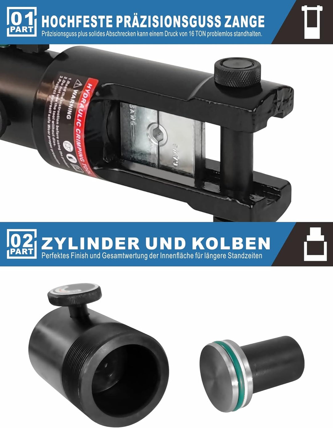 AMZCNC Hydraulische Crimpzange 16 Tonnen mit 13 Stahl-Crimpeinsätzen, 8-300 mm² - Professionelles We