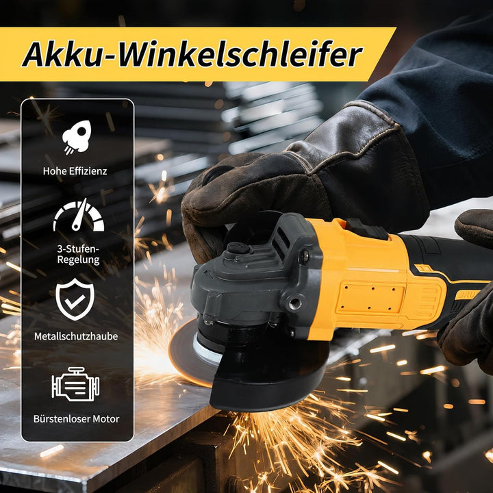Akku Winkelschleifer für Dewalt 18V, 125 mm 7800U/min Bürstenloser Profi-Schleifer, Akku-Schleifer m