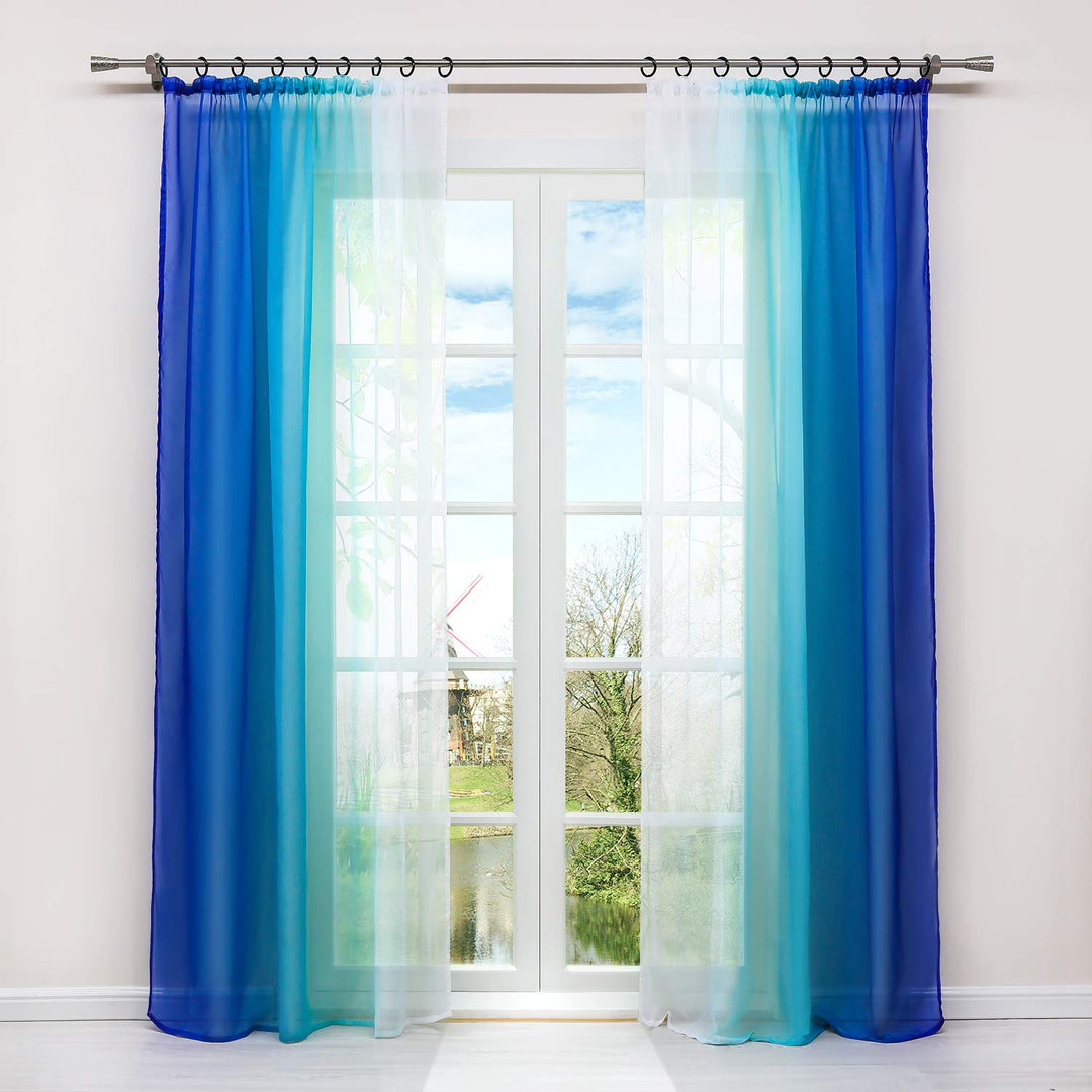 HongYa 2er-Pack Farbverlauf Gardinen Transparenter Voile Vorhänge Schals mit Kräuselband H/B 175/140