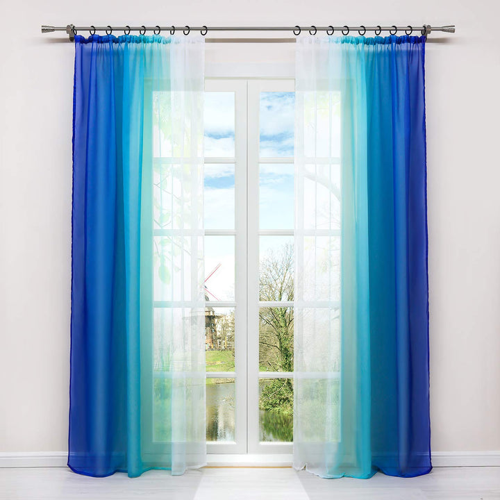 HongYa 2er-Pack Farbverlauf Gardinen Transparenter Voile Vorhänge Schals mit Kräuselband H/B 175/140