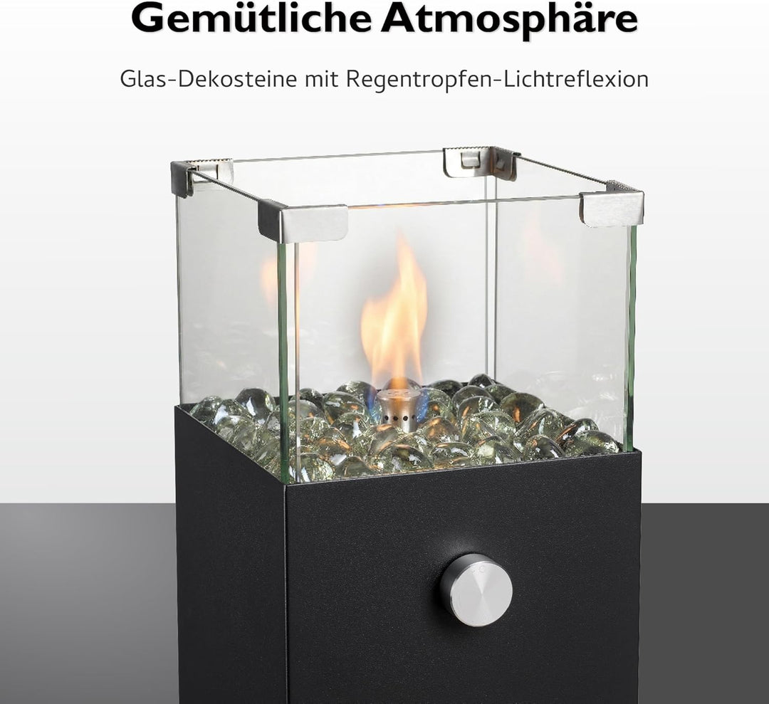tepro Tischgasfeuerstelle Vulena, eckig, Edelstahl-Brenner 0,9 kW, integrierter Glas-Windschutz, mit