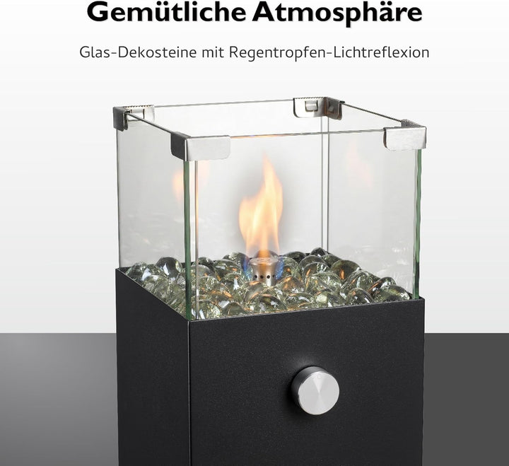 tepro Tischgasfeuerstelle Vulena, eckig, Edelstahl-Brenner 0,9 kW, integrierter Glas-Windschutz, mit