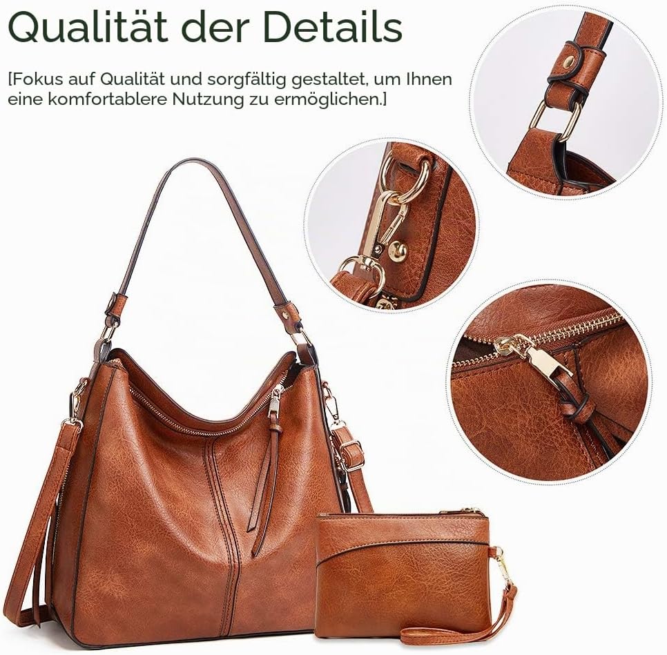 Lifetooler Handtaschen Set Gross Leder Tasche Schultertasche Hobo Taschen Damen Portemonnaie Geschen