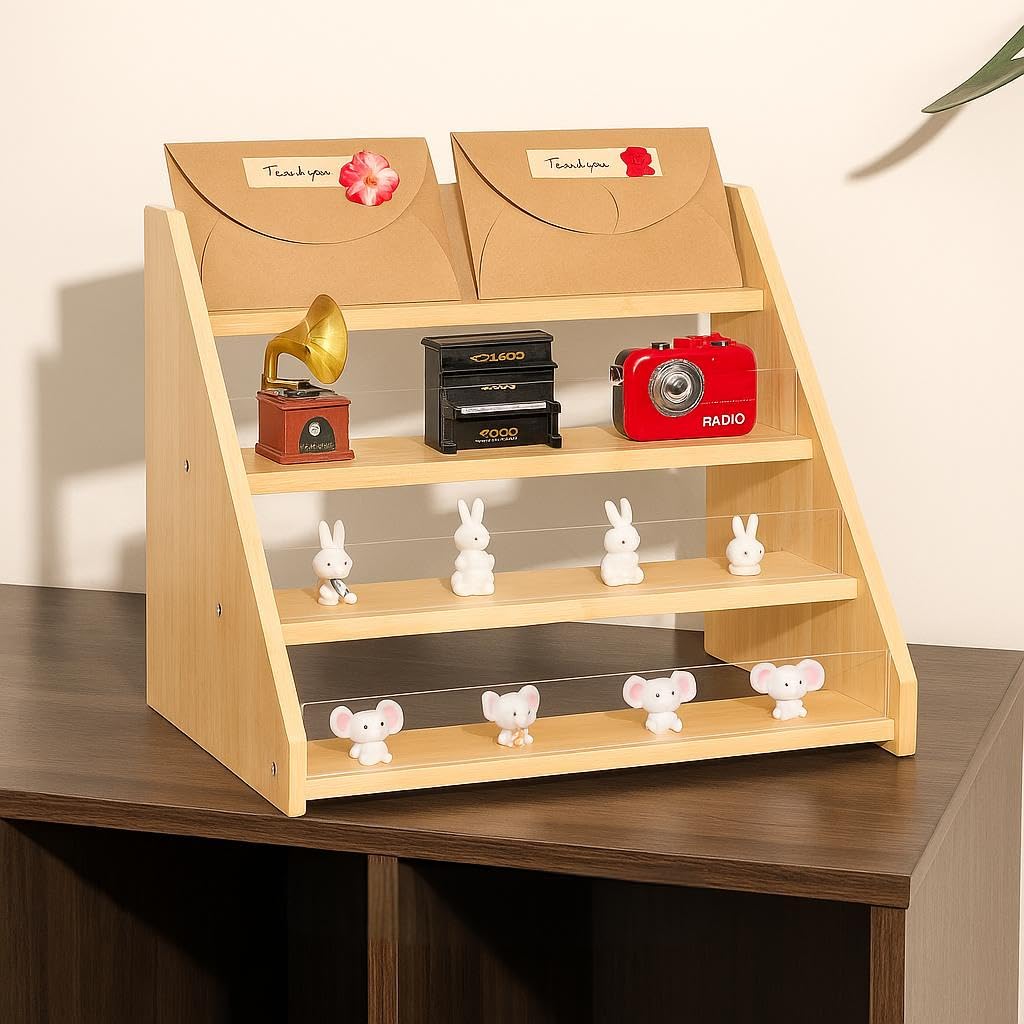 Grusskarten-Präsentationsständer, 4-stöckig, aus Holz, Mehrzweck-Broschürenhalter, tragbarer Präsent