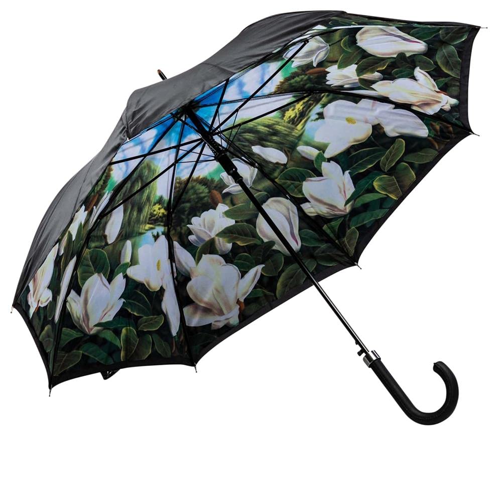 LUCKYWEATHER Regenschirm Stockschirm Damen Motiv Magnolien Auf-Automatik Double Layer I Stockregensc