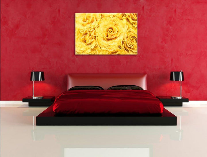 Pixxprint gelbe Rosen als Leinwandbild/Grösse: 100x70 cm/Wandbild/Kunstdruck/fertig bespannt, 100x70