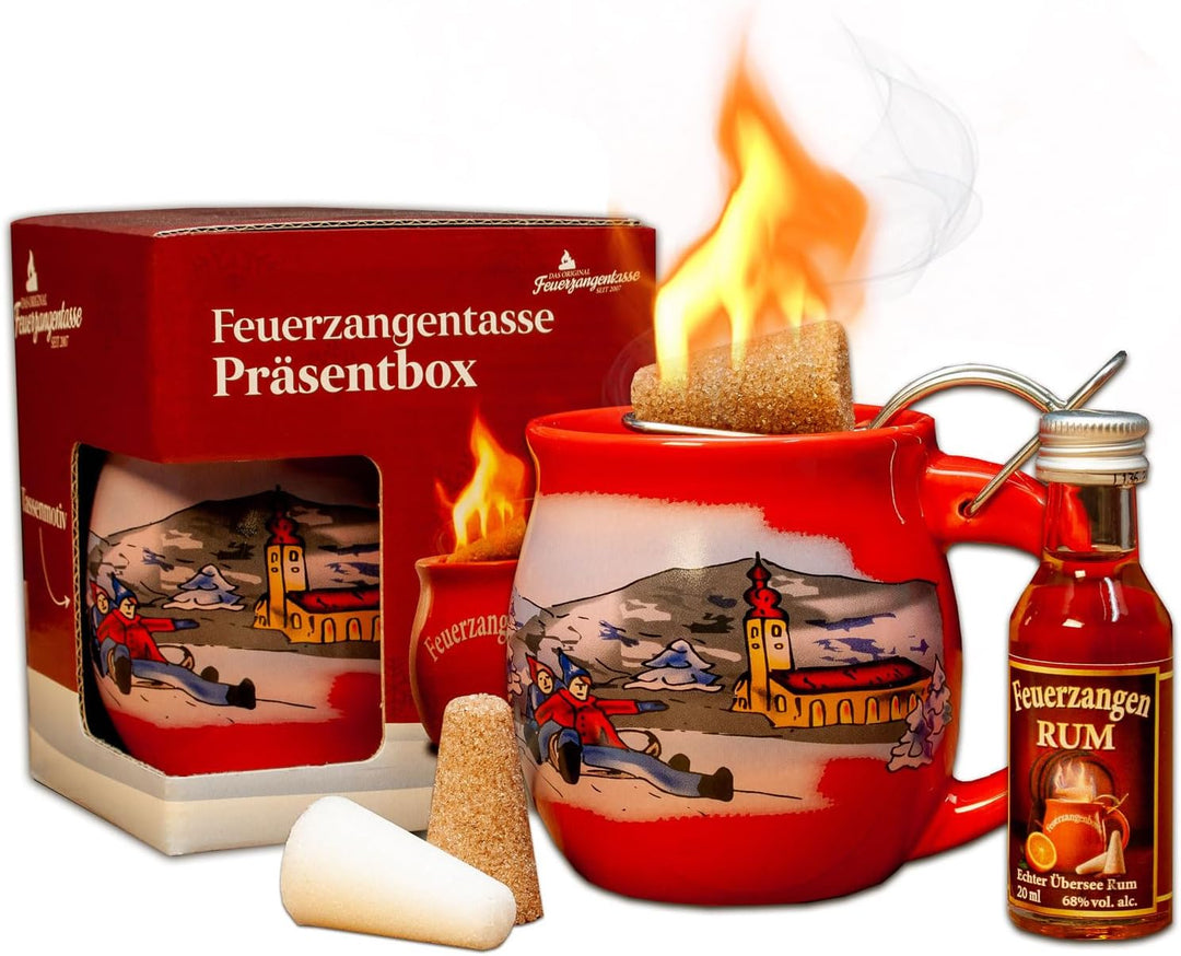 Feuerzangentasse 1er-Set, mit Rum, Rot/Winter - für Feuerzangenbowle Rot / Winter, Rot / Winter