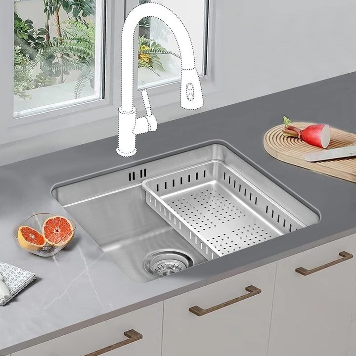 JASSFERRY Küchenspüle 1 Becken Unterbau-Küchenspüle, Unterbauspüle mit Geschirrkorb 490 x 440 Edelst