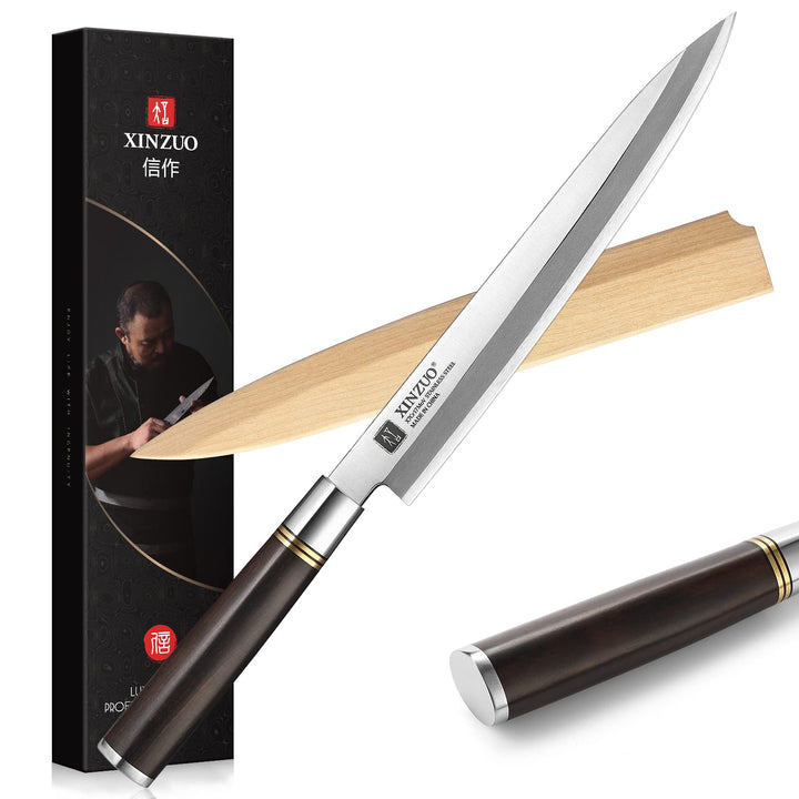 XINZUO 24cm Edelstahl Yanagiba Messer, X7Cr17MoV Stahl Sashimi Messer Einzelfase Klinge -Geschmiedet