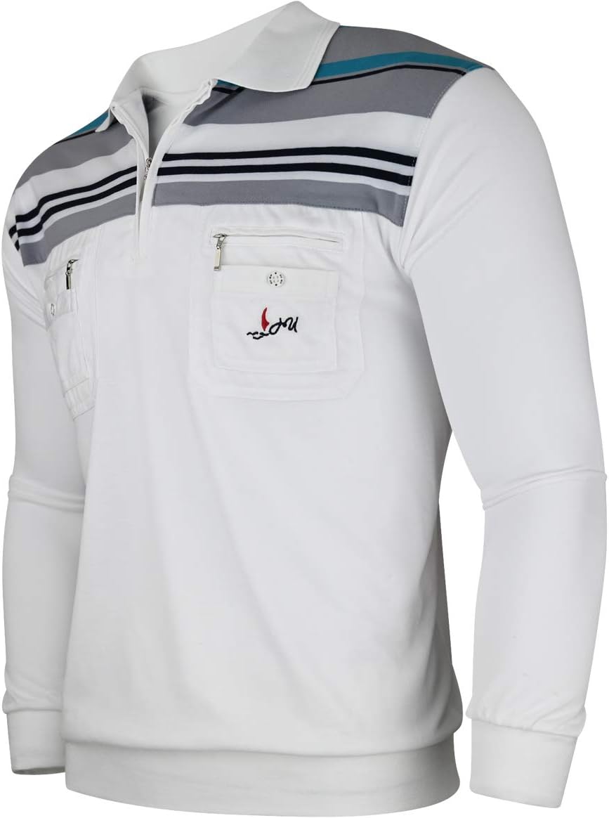 Soltice Herren Langarm Poloshirt mit Brusttasche, Polohemd mit kariert, Gestreiftem Kragen, Blousons