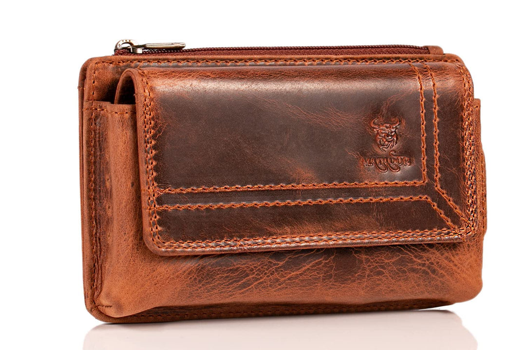 MATADOR Echt Leder Gürteltasche mit Klettverschluss und YKK Reissverschlussfach mit RFID Schutz für