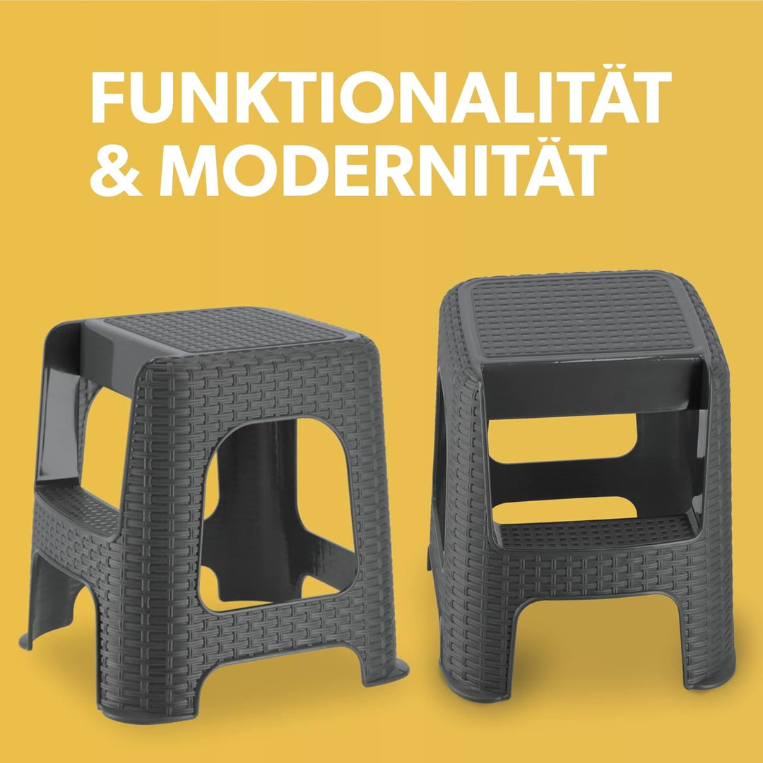 KADAX Hocker aus Kunststoff-Recyclingmaterialien, Tritthocker bis 160 kg, Rattanhocker mit Antirutsc
