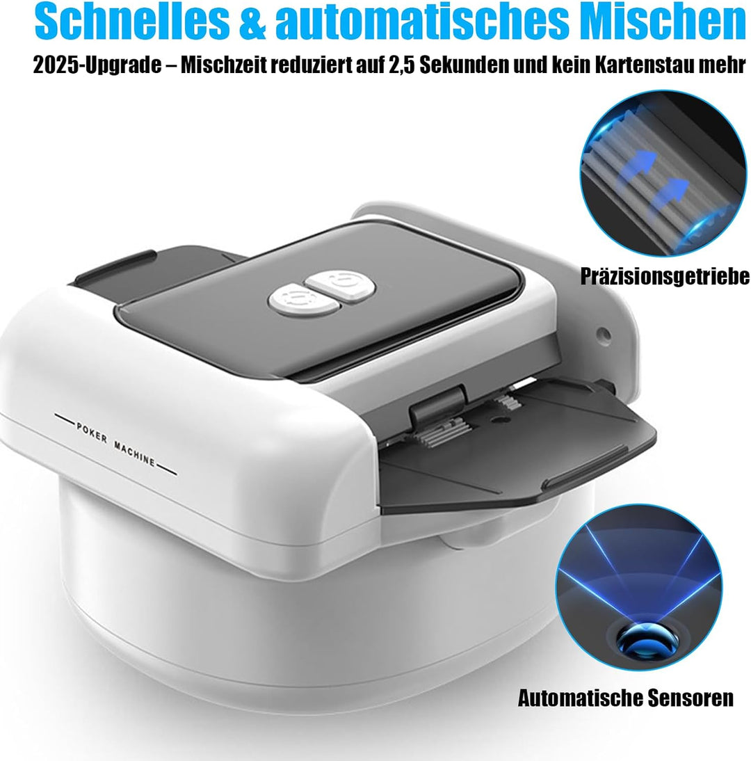 Flüsterleiser Automatischer Kartenmischmaschine, Kartenmischer, mit 2600mAh Akku & Dual-Mode-Mischsy