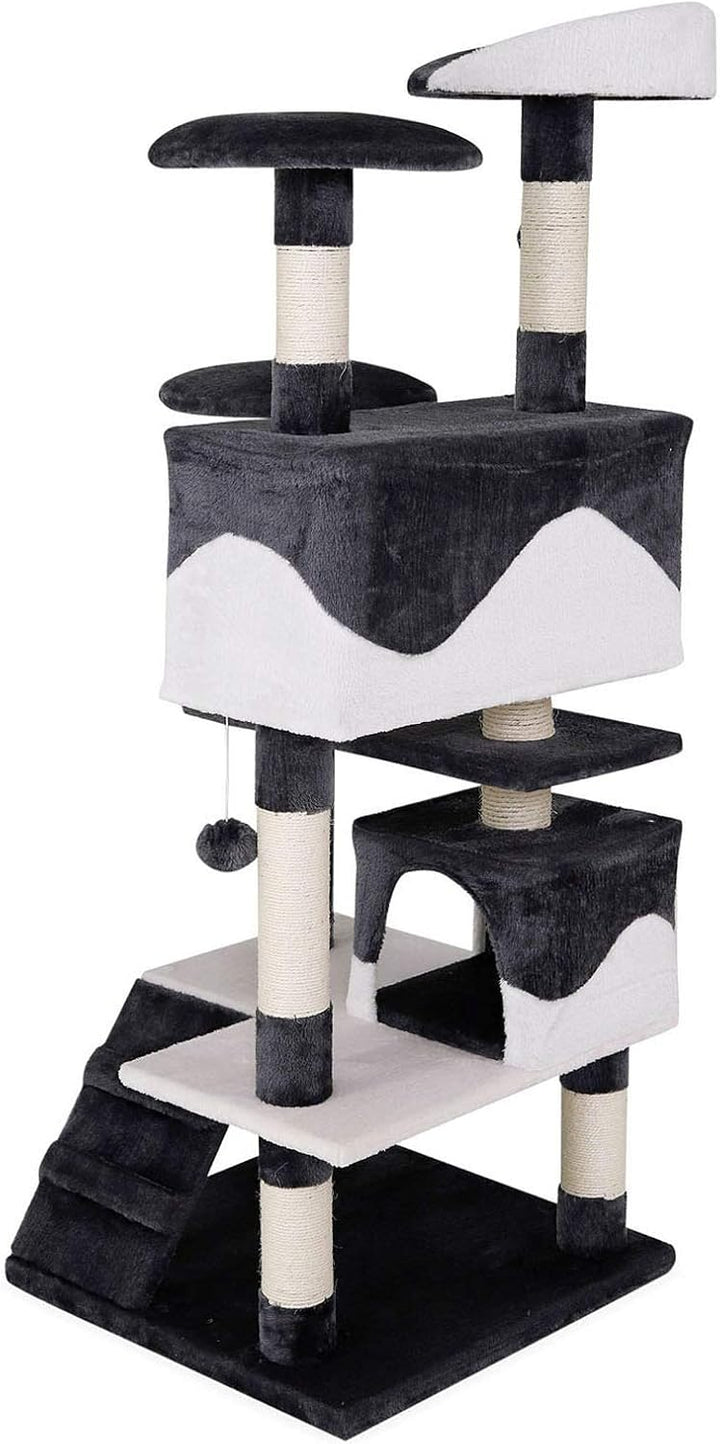lionto Kratzbaum für Katzen mit 2 Plüschbällen & 3 Plattformen, Höhe 130 cm, Katzenbaum mit Sisal &