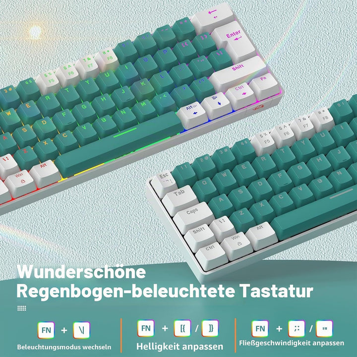 ZIYOU LANG T60 Wired Gaming-Tastatur mit Spiral USB-C Kabel - Kompakt 60% UK Layout(QWERTY) Mechanis