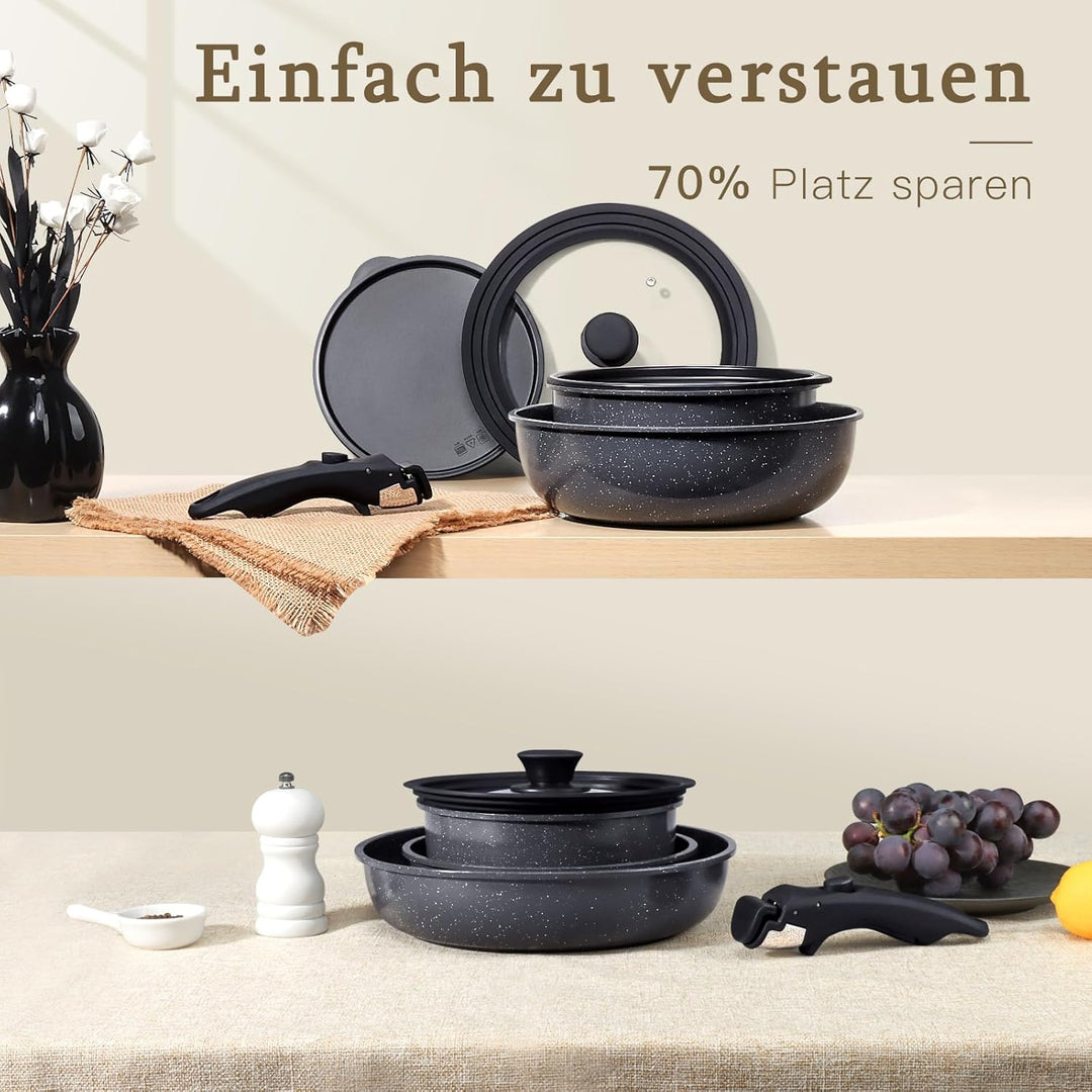 GiPP Pfannenset Topfset mit Abnehmbarer Griff, 15Plus-Teilig Kochtopf Induktion mit Keramik Antihaft