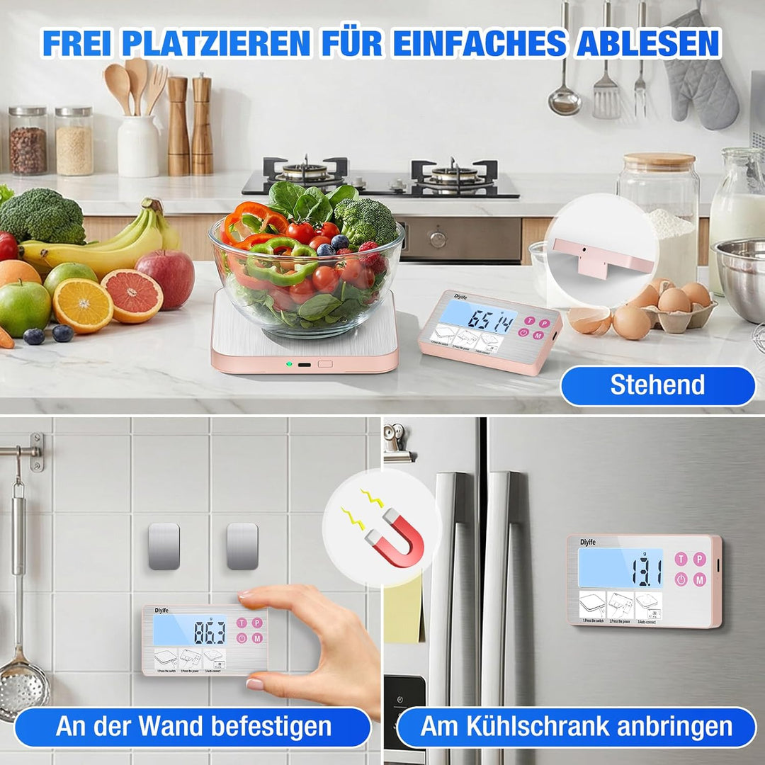 Diyife Neue 304 Edelstahl-Küchenwaage mit geteiltem Design, 15 kg Tragkraft, hintergrundbeleuchtetes