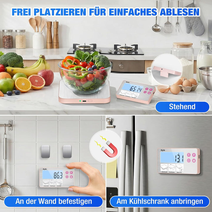 Diyife Neue 304 Edelstahl-Küchenwaage mit geteiltem Design, 15 kg Tragkraft, hintergrundbeleuchtetes