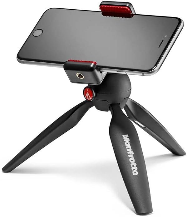 Manfrotto MKPIXICLMII-BK, Mini-Stativ mit universeller Smartphone-Klemme, Made in Italy, für iPhone