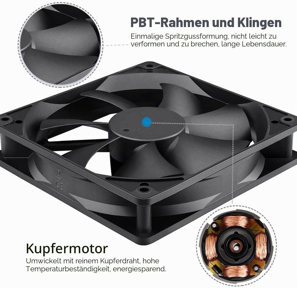 GDSTIME 2 x 120 USB Lüfter mit 3 Einstellbare Geschwindigkeiten 120mm PC Fan USB Ventilator für Chas