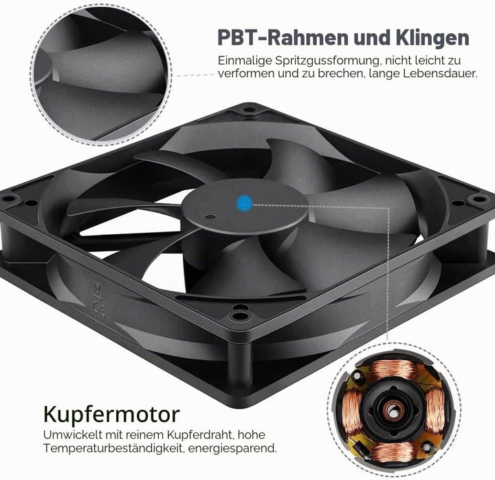 GDSTIME 2 x 120 USB Lüfter mit 3 Einstellbare Geschwindigkeiten 120mm PC Fan USB Ventilator für Chas