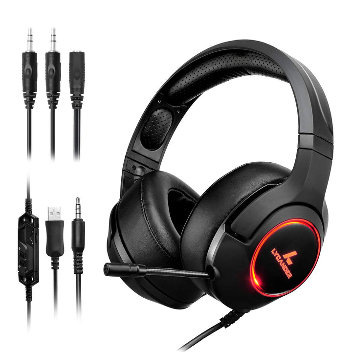 LYCANDER Gaming-Headset mit Mikrofon und LED-Licht, 3,5 mm Eingang, für PC, PS4, Xbox One, Nintendo