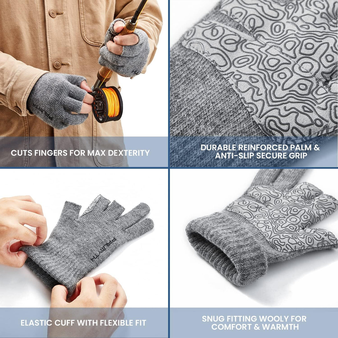 Palmyth Wolle Angelhandschuhe 3-Schnitt-Finger Warm für Männer und Frauen Kaltes Wetter Fingerlose H
