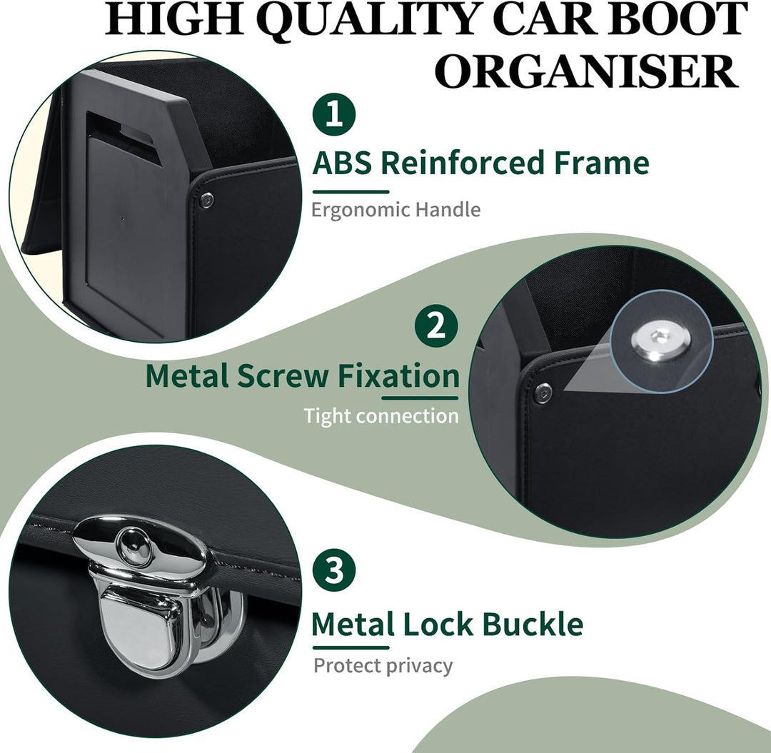 Kofferraum Organizer mit Deckel – Premium NAPPA-Leder, Tragbarer Push-Pull-Griff & Stabile Universal