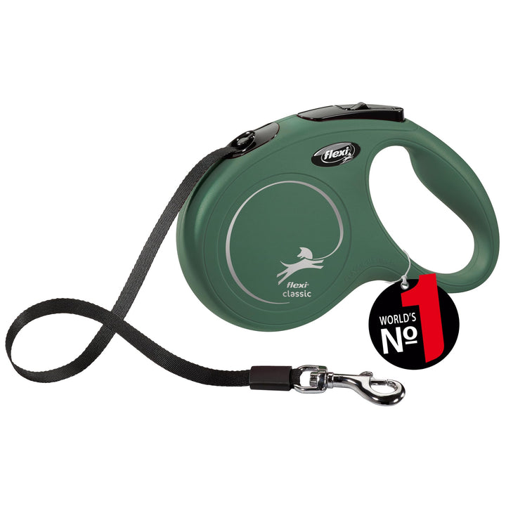 flexi® Classic M Gurt 5 m olivgrün, Roll-Leine für Hunde bis 25 kg