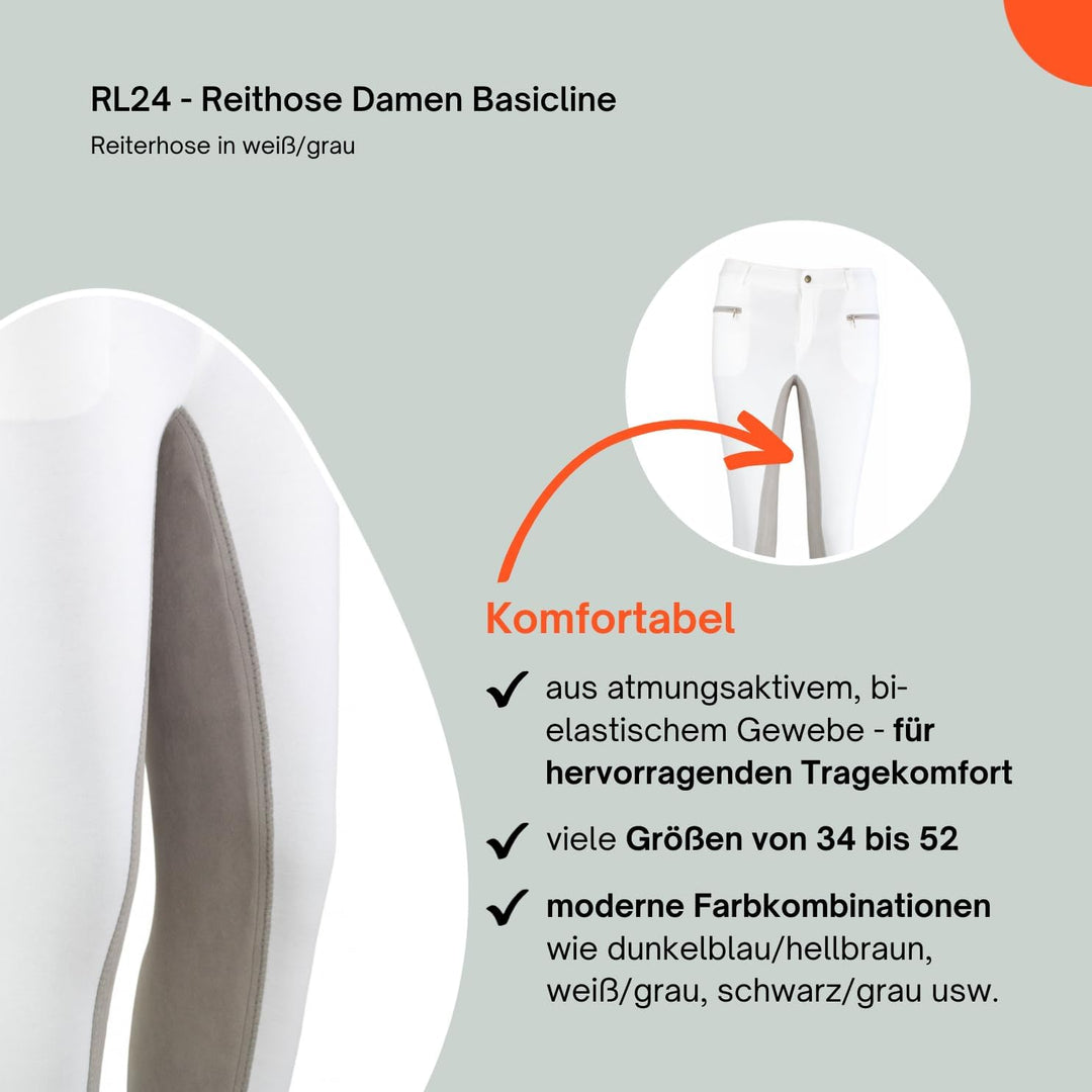 RL24 Damen Reithose Vollbesatz Flex BASICLINE 48 Weiss/Grau, 48 Weiss/Grau
