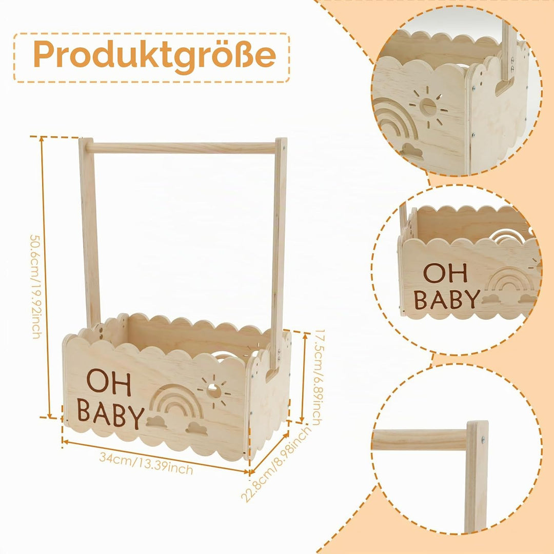 Babykorb Geschenk mit Griff,Holzkiste für Babyparty,Schrank Babypartykisten aus Holz,Multifunktional