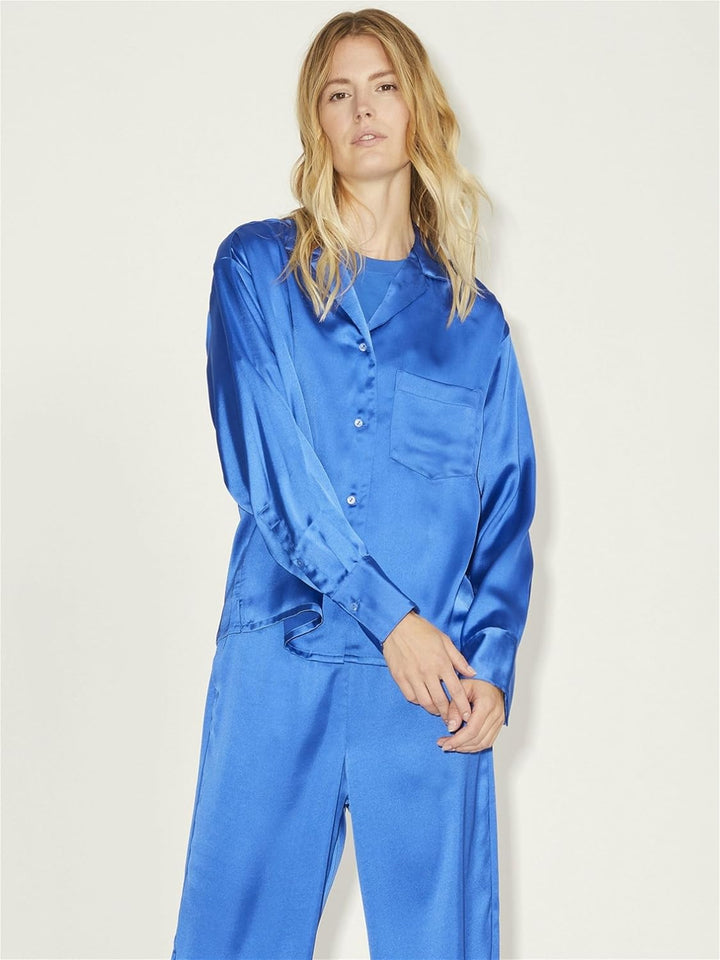JACK & JONES Damen Jjxx Jxeva Ls Comfort Satin Shirt Noos Bluse M Blue Iolite, M Blue Iolite