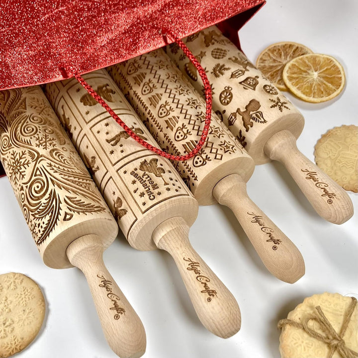 SKANDINAVISCHES WEIHNACHTSMUSTER Nudelholz mit Muster Weihnachten Backen - Teigroller Holz für DIY W