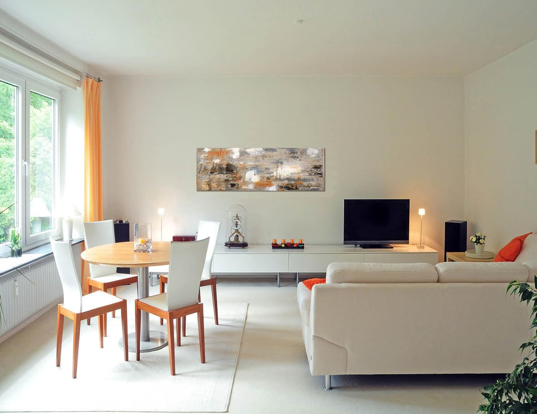 Paul Sinus Art Panoramabild auf Leinwand und Keilrahmen 150x50cm Kunstmalerei braun grau abstrakt