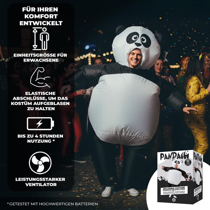 Aufblasbare Panda Verkleidung | Ungewöhnliches Kostüm in Erwachsenengrösse | Premium Qualität | Aus