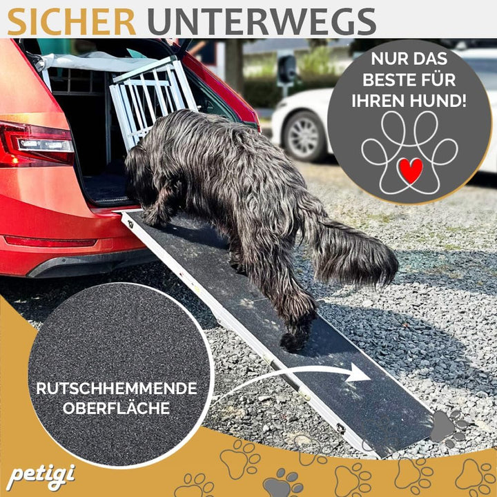 Hunderampe Hundetreppe Länge 155 cm, 150 kg Belastbarkeit Auto Kofferraum Treppen Rampe Einstiegshil