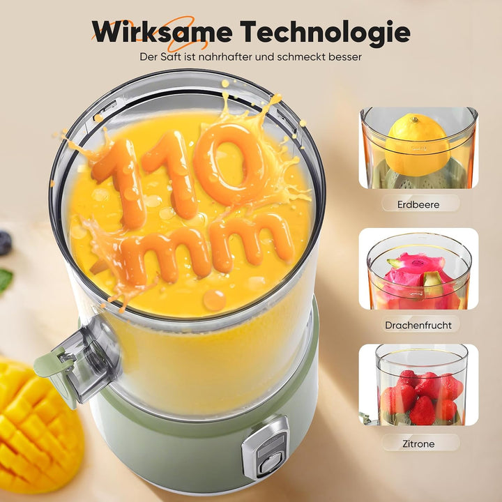 Kabelloser Entsafter, 110mm Slow Juicer Saftpresse für Obst