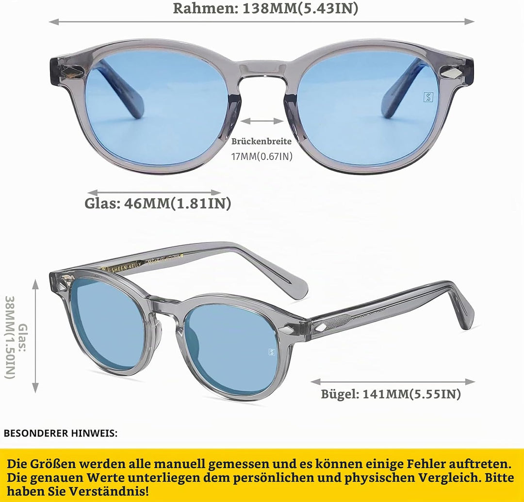 SHEEN KELLY Retro Acetat Ovale Sonnenbrille für Männer Frauen Hochauflösend Polarisierte Round Linse