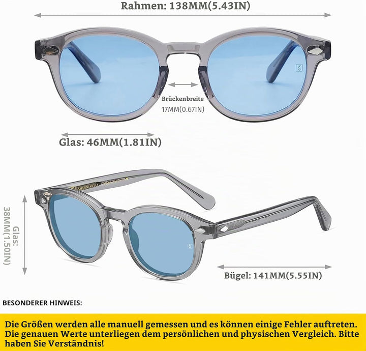 SHEEN KELLY Retro Acetat Ovale Sonnenbrille für Männer Frauen Hochauflösend Polarisierte Round Linse