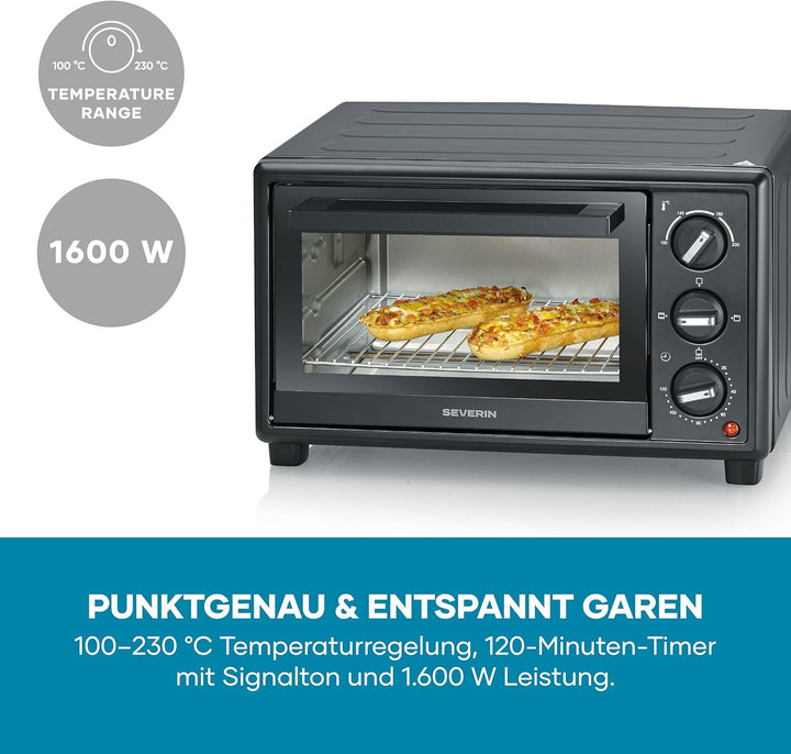 Severin Back- und Toastofen, Bake&Toast, 20L, bis 230°C, 120Min. Timer, Mini-Backofen, Ober- und Unt